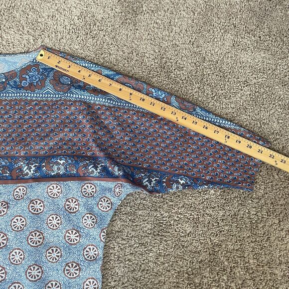 Vintage 70s Top Womens Size Small Blue Floral Boho Peasant Retro Casual Poly Vtg - Picture 13 of 15